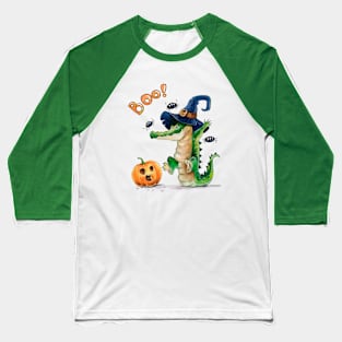 Boo! Halloween Crocodile and Pumpkin Baseball T-Shirt